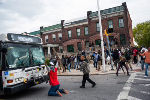 Image: Demonstrators Gather Outside Baltimore Police Station to Protest Death of Freddie Gray